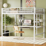 Loft Bed with Desk and Bookshelves, 140x200 cm Metal Frame, White