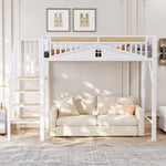 Metal Loft Bed, 90x200cm, Safety Rail with Window & Ladder, White