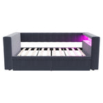 Upholstered Bed 90×190 cm LED Power Outlet Storage Drawers, Dark Grey