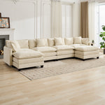 Cloud Sofa 4 Seats, Modern Sectional Couch with Double Layer Cushion, Beige Chenille Fabric