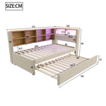 Sofa Bed with Pull-Out Bed, USB Socket, Storage, Upholstered, Beige