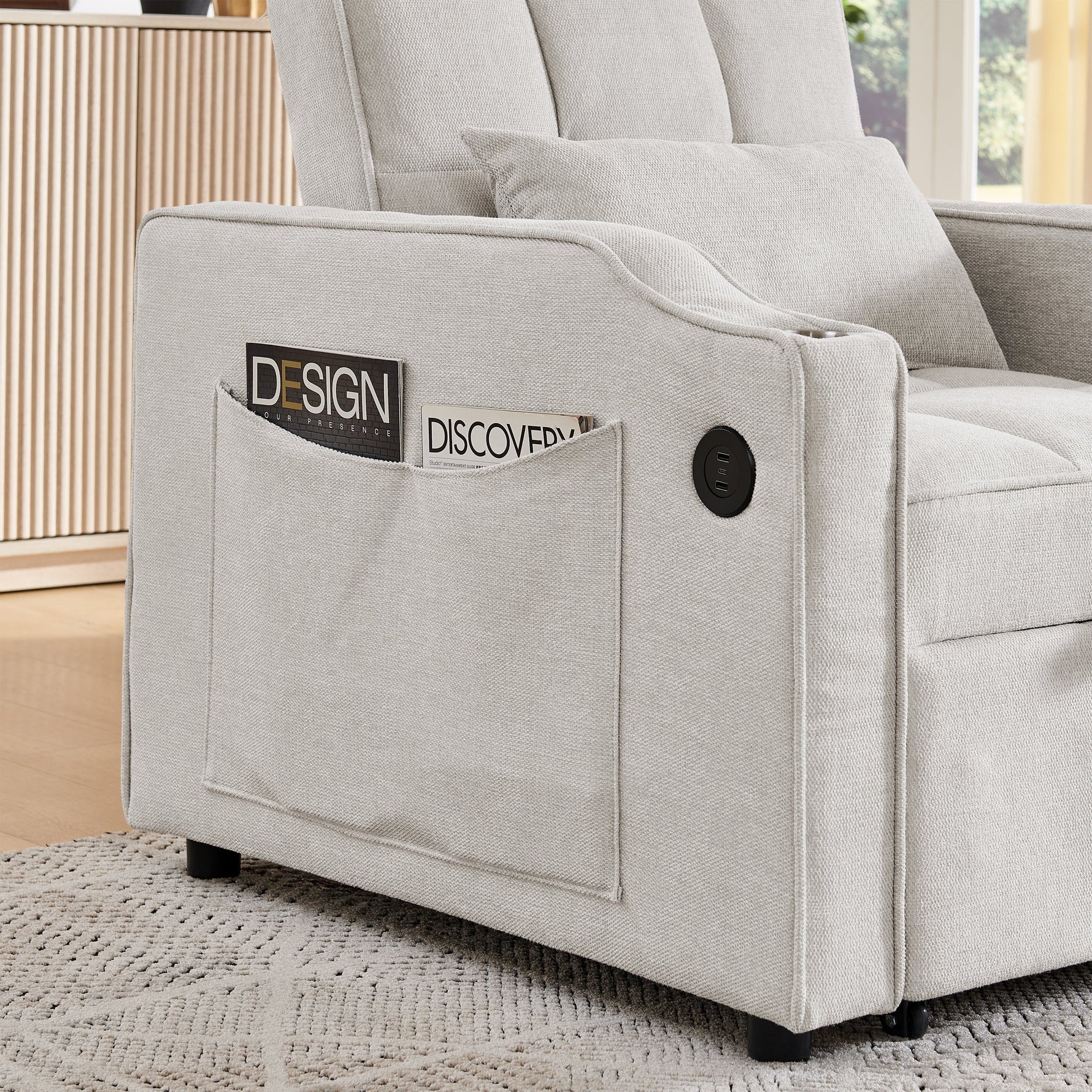 3-in-1 Sofa Bed Slide-to-Transform USB Charging - Beige