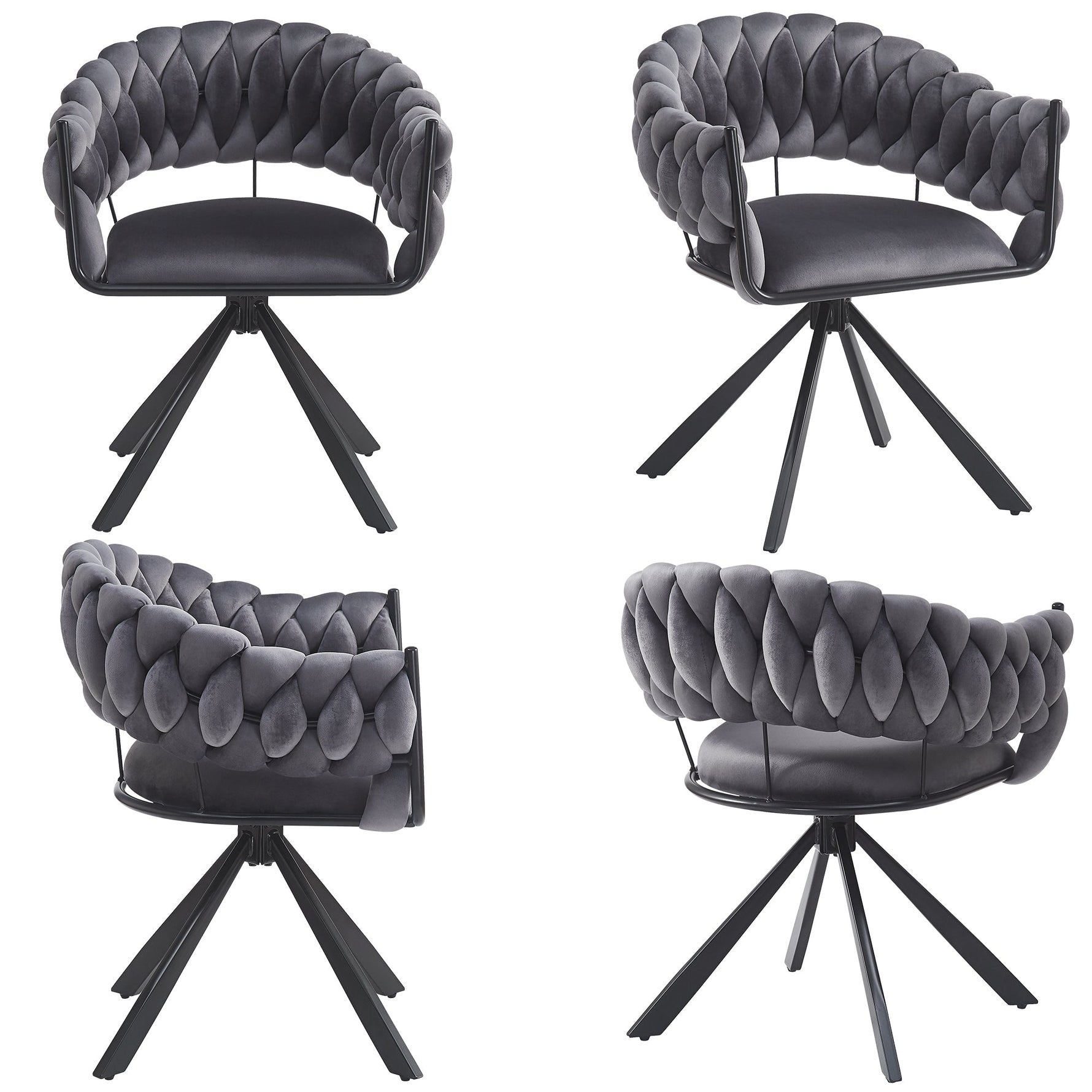Dining Chair Set of 4, Modern Velvet Ergonomic Vanity Metal Legs, Grey