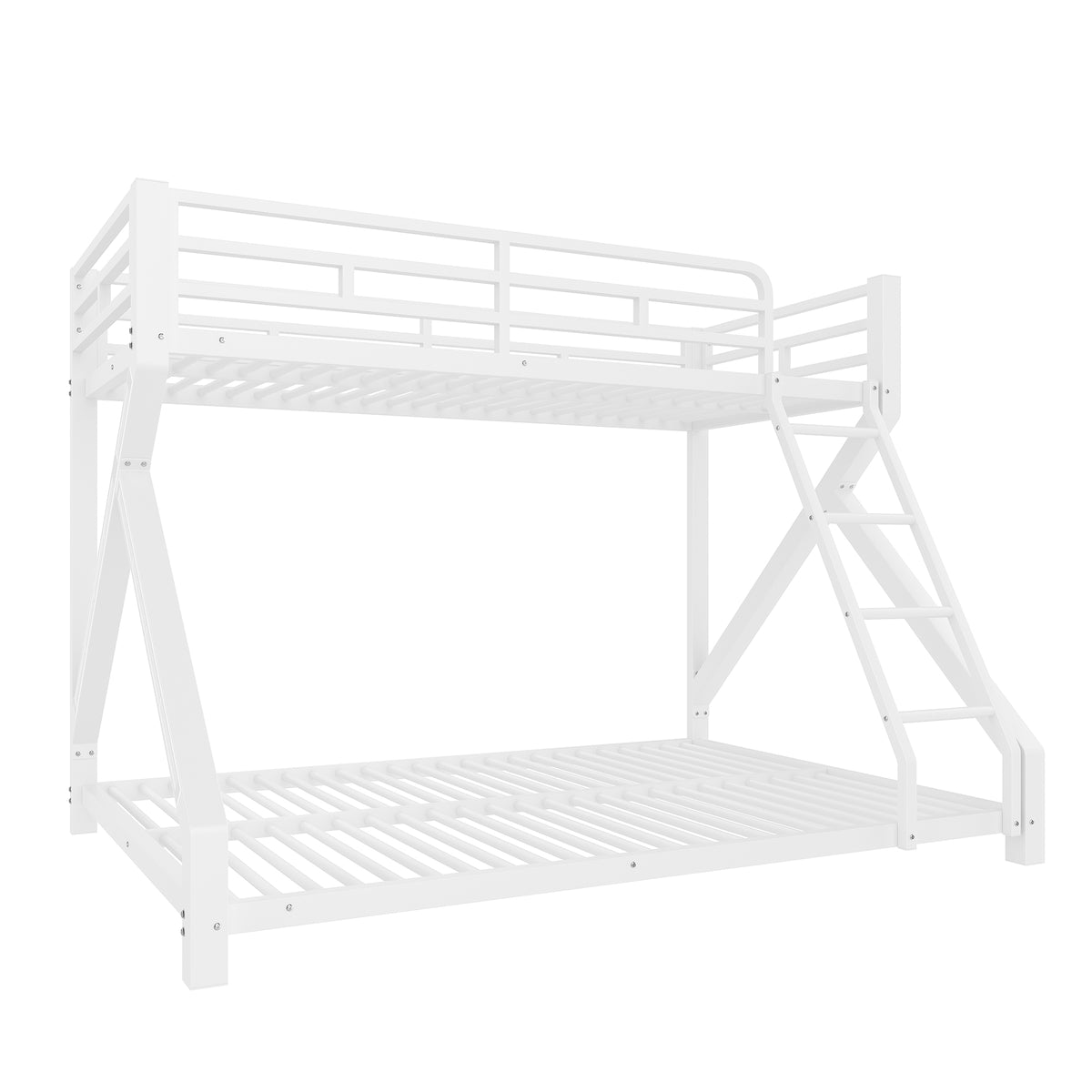 Kids Bunk Bed 90x200 & 140x200cm with LED Light, White Iron Frame