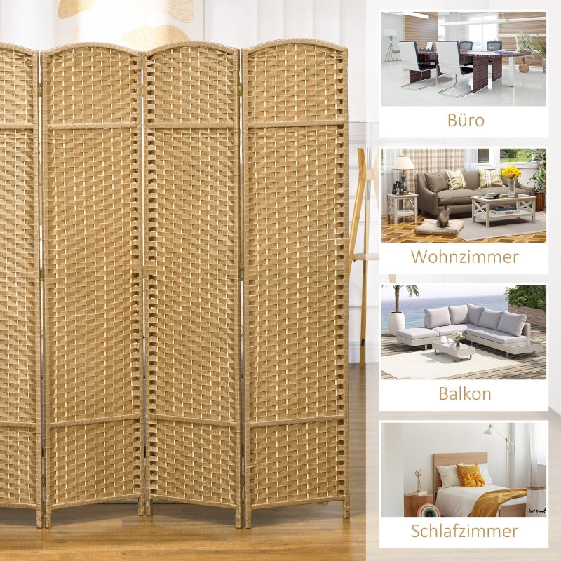 Room Divider, 4-Panel Foldable Privacy Screen, Natural