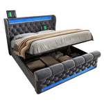 Modern Upholstered Bed 160x200cm with LED & Storage, Grey Velvet