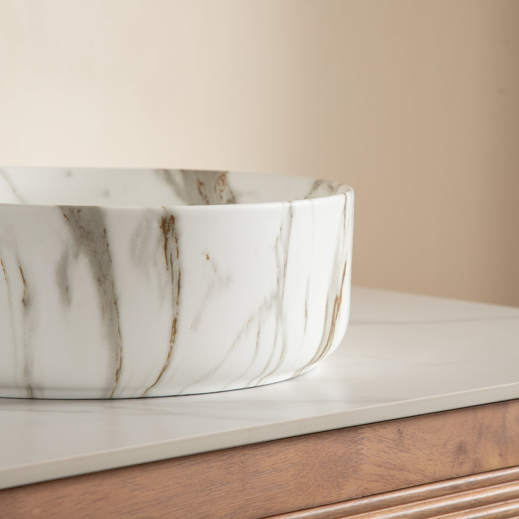 36cm Round Basin with Stone Grain, Matte White