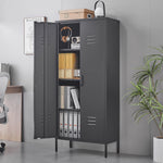 Metal Storage Cabinet with Doors and Adjustable Shelves, Black Metal