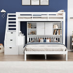 Children's Bunk Bed with Storage Stairs and Movable Side Table, 90x200cm and 140x200cm, White