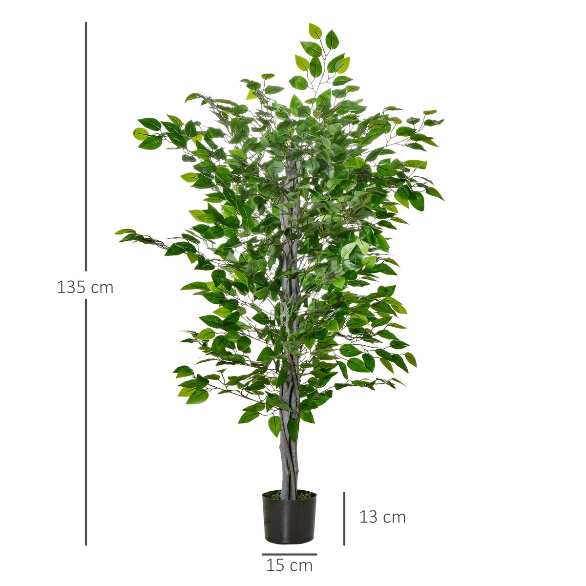 Artificial Ficus Tree 135 cm Large Realistic in Pot, Plastic