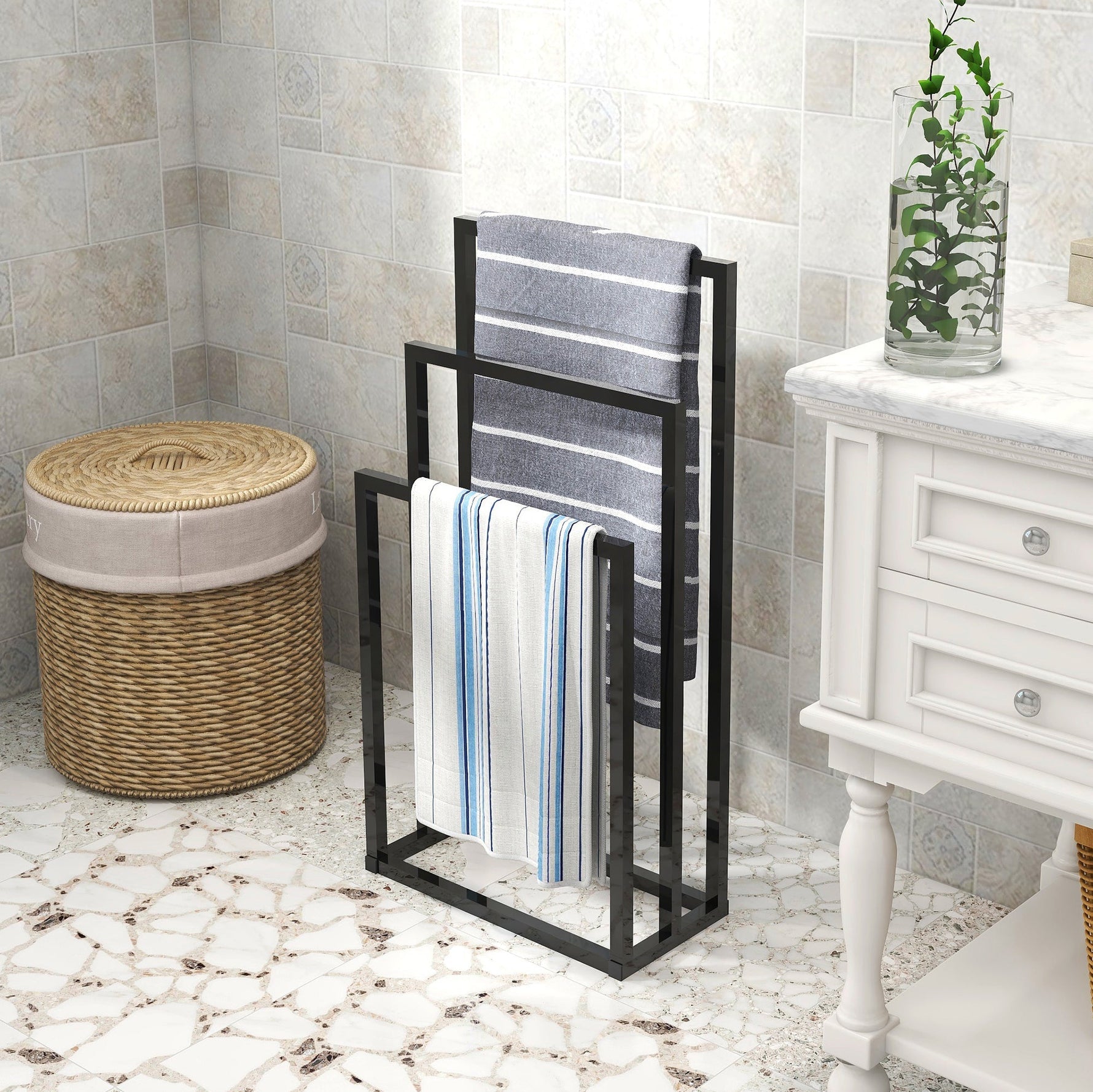 Towel Rack, 3-Tier Freestanding Outdoor Pool Towel Dryer