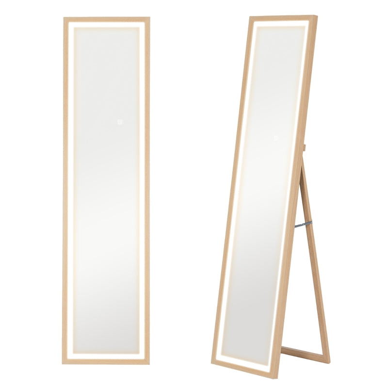 Full-Length Mirror, LED Light & Touch Control, Oak