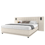 Upholstered Bed 180x200cm LED Headboard Spotlight USB - Linen Beige