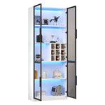Display Cabinet 80x35x200cm Tall Cabinet Bookcase Wine Rack with Double Doors, Glass/LED