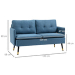 2-seater Sofa, Thick Cushion Upholstered with Steel Legs, Dark Blue