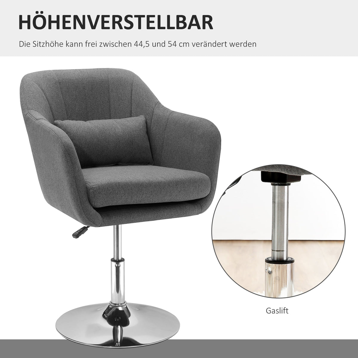 Work Stool Swivel Office Chair Height Adjustable, Linen-like Polyester Dark Grey
