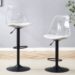 Bar Stool Set of 2 Adjustable Swivel PU Leather Transparent Back - Black Metal/PU