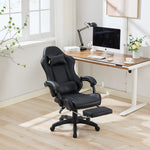Gaming Chair Ergonomic Racing High-Back Swivel Adjustable Footrest Headrest Lumbar Support Leather Black
