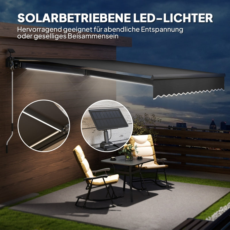 Clamp Awning, Hand Crank Solar Light Articulated Arm UV 50+ 400cm, Gray