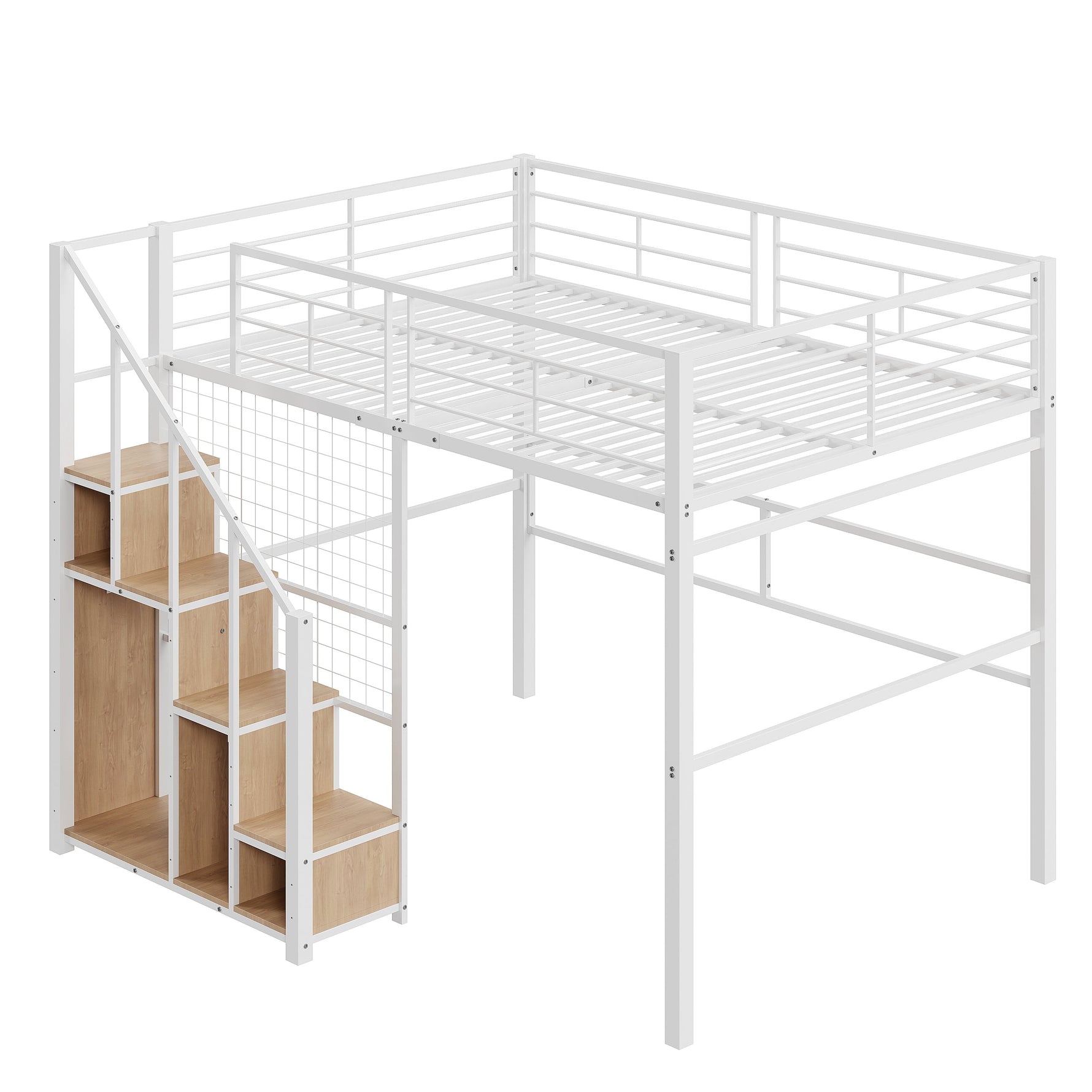 Loft Bed, Safety Ladder & Storage, White