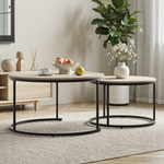 Nesting Coffee Table Set, Two-piece Round 80cm Modern Design, Oak Veneer and Metal Frame