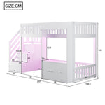 Wooden Loft Bed 90x200cm with Wardrobe & Storage Stairs, White