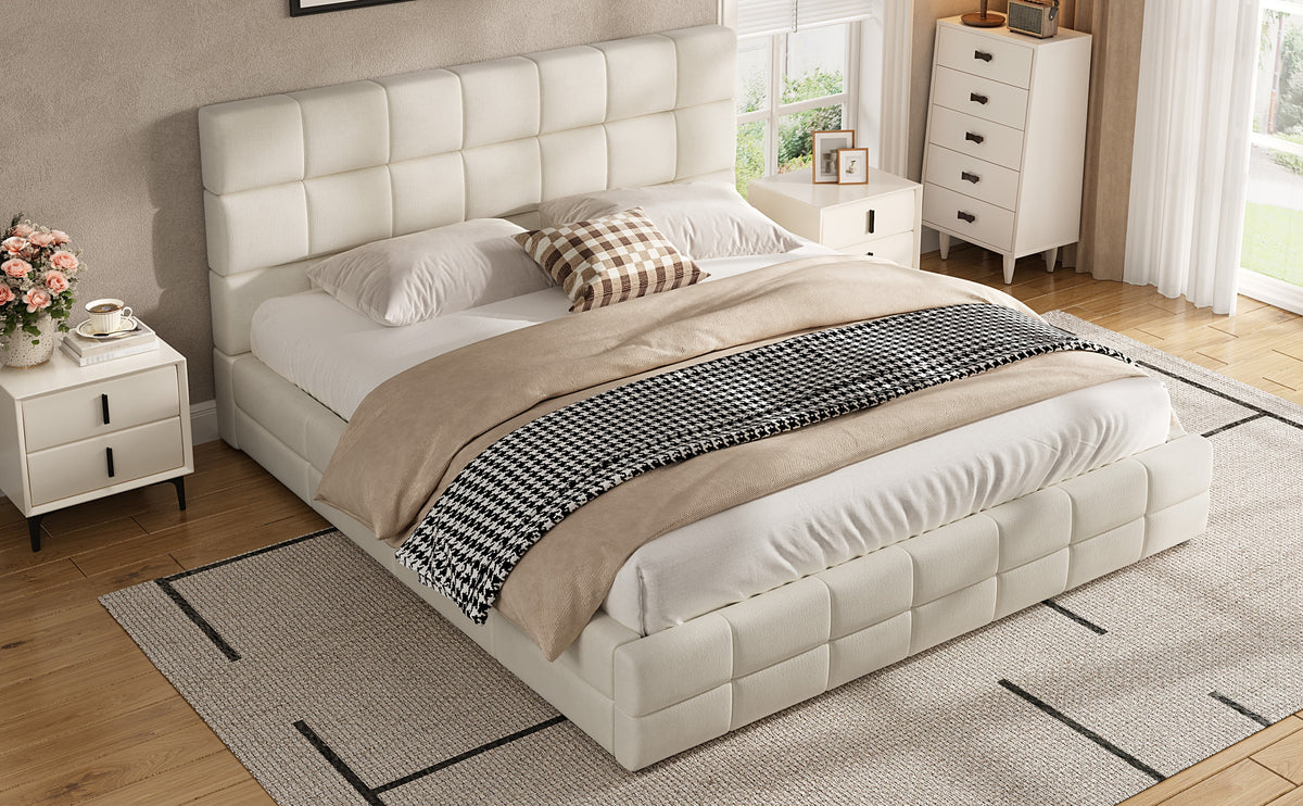 Upholstered Platform Bed Frame, 180x200 cm - Beige