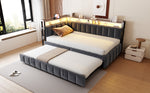 Upholstered Sofa Bed 90x200cm with Trundle & LED, Dark Grey Velvet