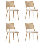 Dining Chairs Set of 4 PU Seat Rattan Backrest - Beige
