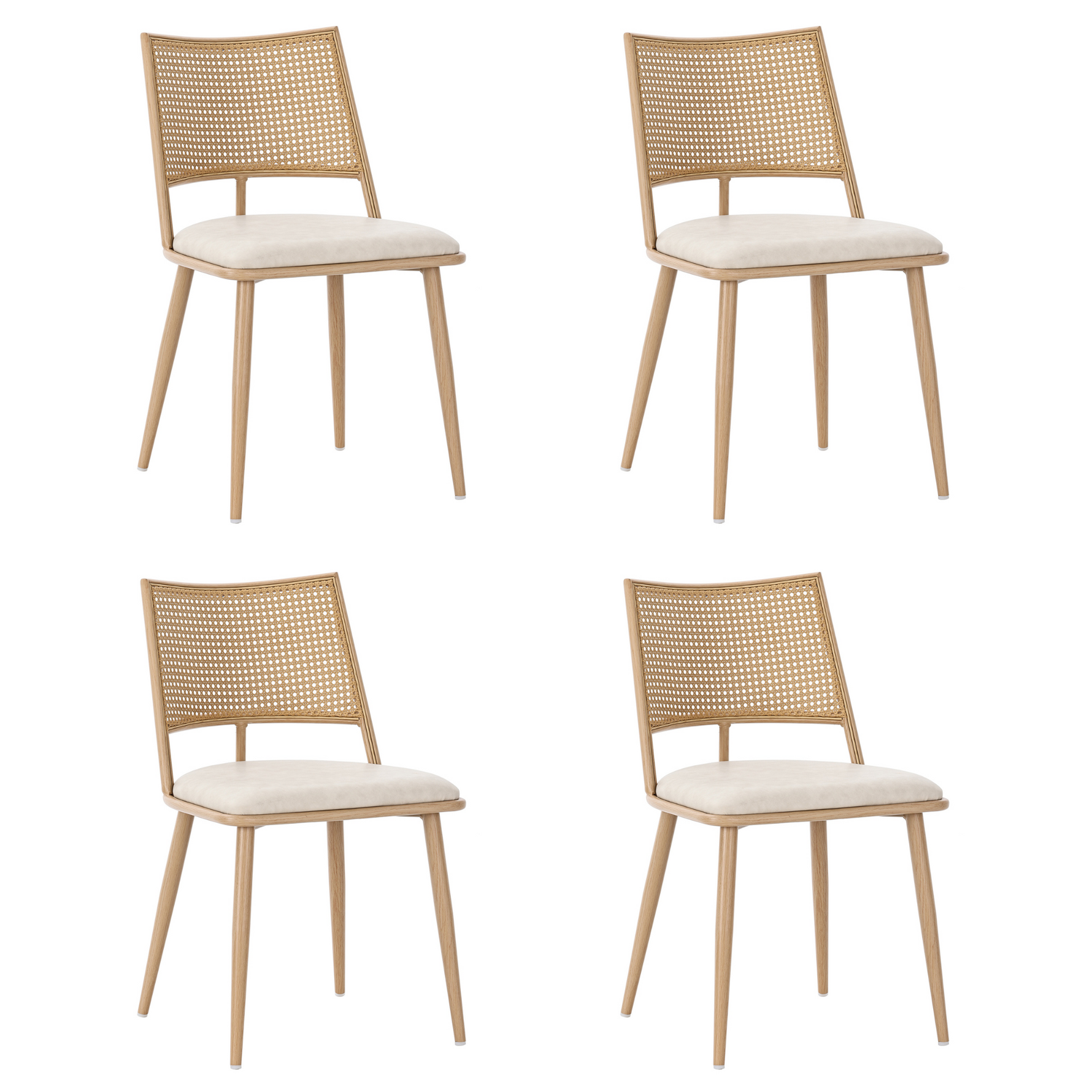 Dining Chairs Set of 4 PU Seat Rattan Backrest - Beige