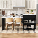 Kitchen Island on Wheels Extendable Table with LED & Power Strips Black