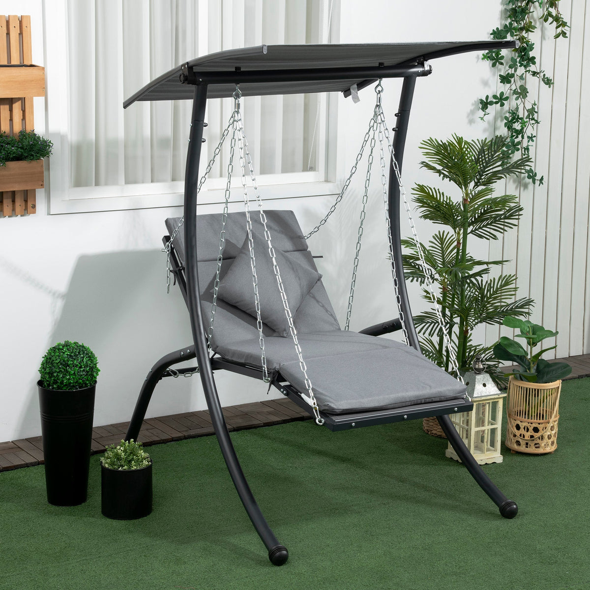 Hollywood Swing Garden Swing Cushions Adjustable Sunshade, Dark Grey