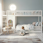 Bunk Bed for Children with Straight Ladder and Safety Railings, 90x200cm, White Pine + MDF