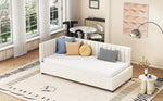 Upholstered Bed Sofa Bed, 90x200 Multifunctional with Slatted Frame, Beige Velvet Fabric