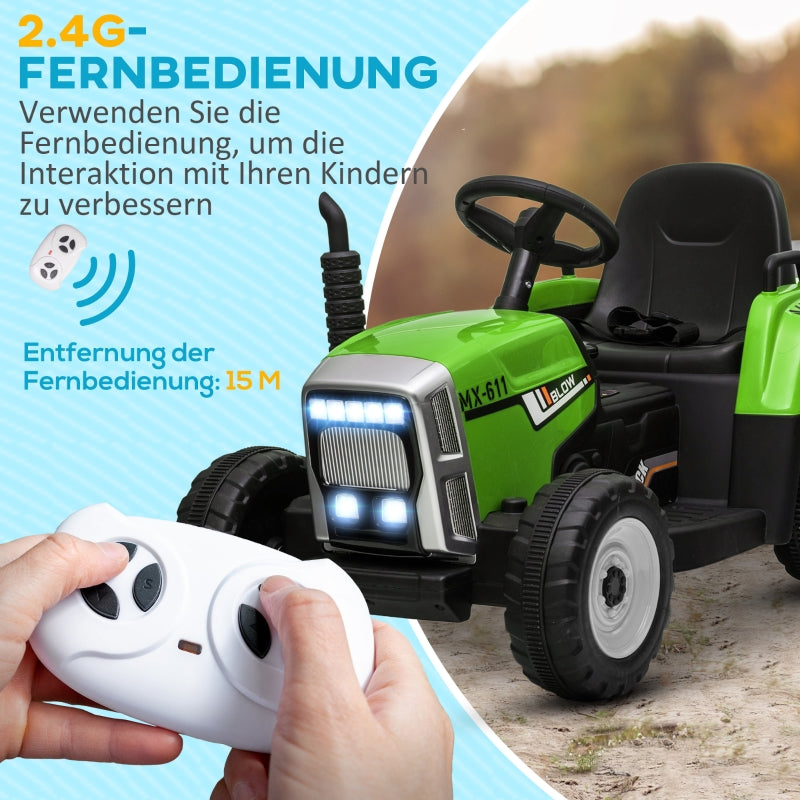 Electric Children's Tractor, Parental Remote Control, 6 km/h, Green + Black