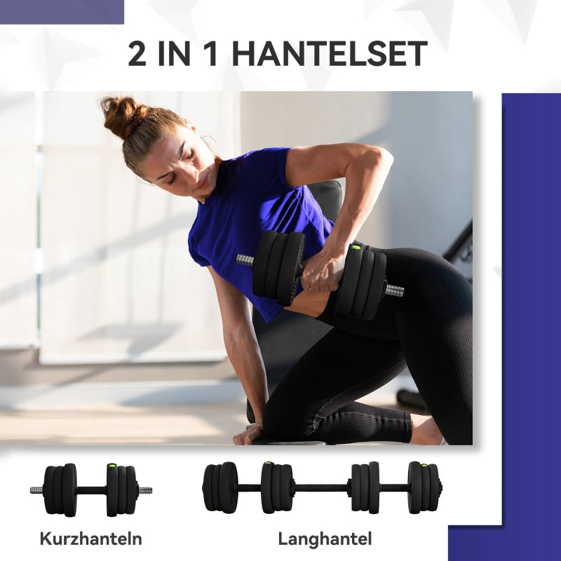 2-in-1 Dumbbell & Barbell Set 20kg Non-slip - Black/Green