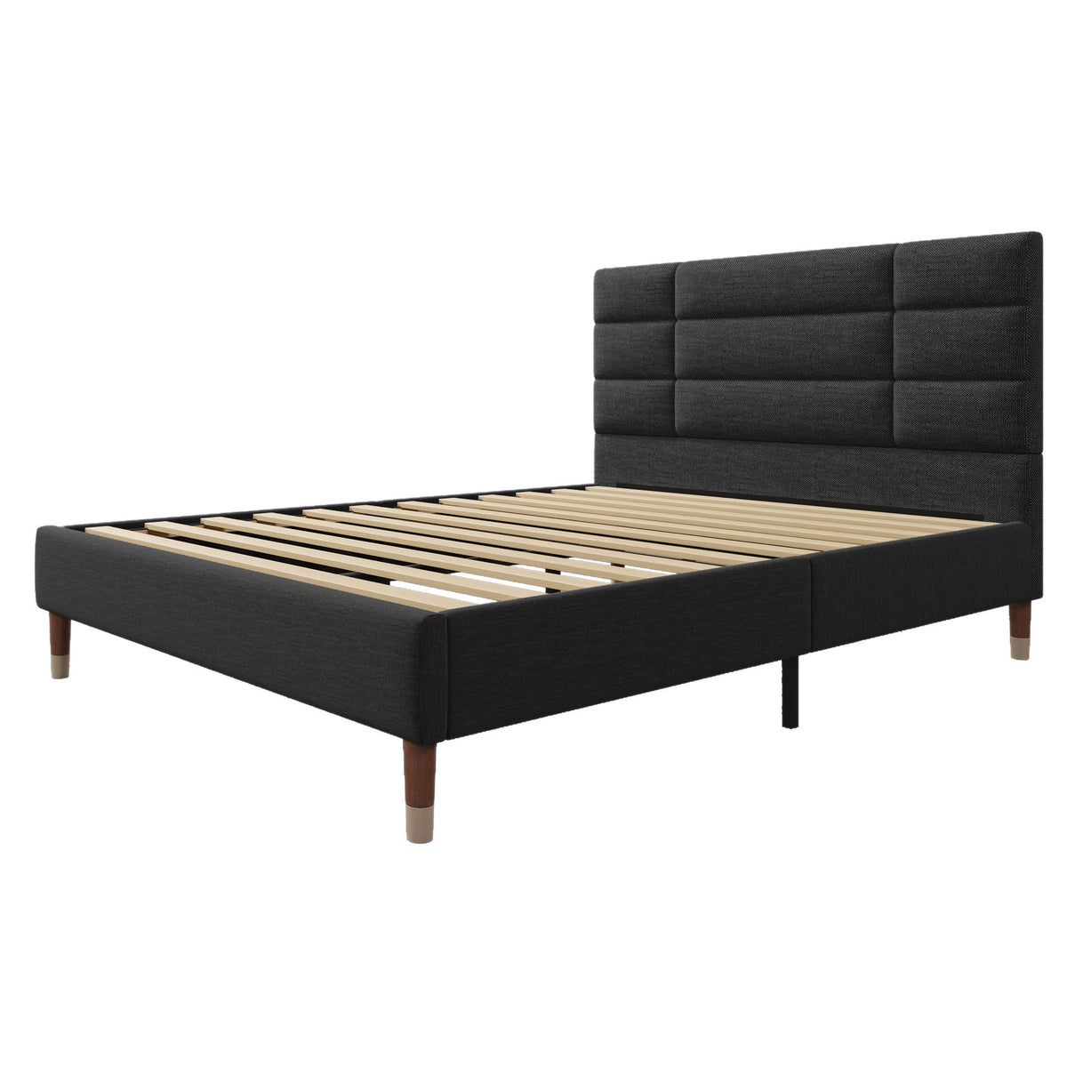 Upholstered bed, double with slatted frame 140x200cm, black linen