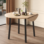 Folding Dining Table, Round 100x100cm, 2-4 Person, Metal Legs, Folding Top, Oak Color