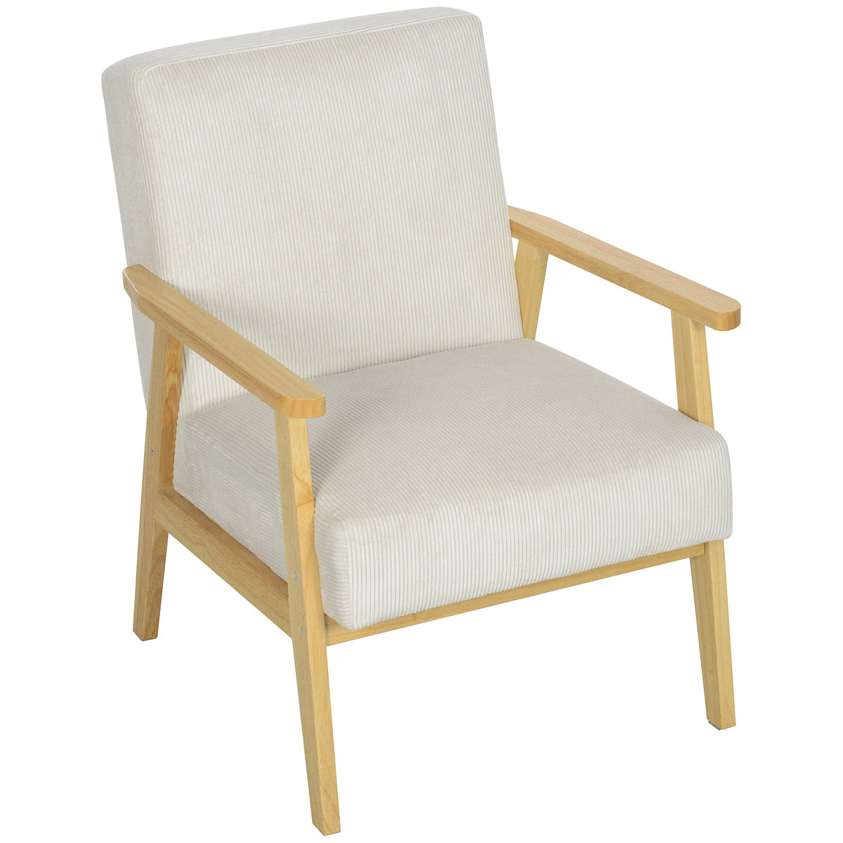 Armchair Lounge Chair, Wooden Legs, Upholstered, Cream White