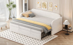 Upholstered Bed Pull-Out Sofa Bed, 90/180*190cm Multifunctional with Slatted Frame, Beige Linen