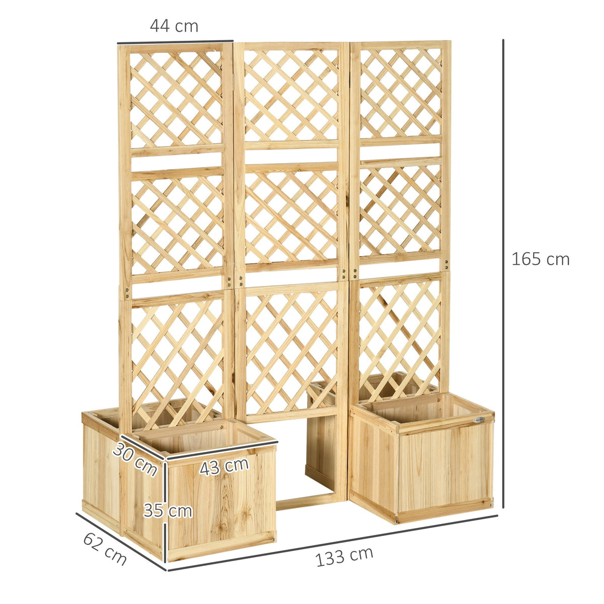 Balcony Screen Room Divider 133x165cm 3-Piece 4 Flower Boxes Weatherproof Natural Color