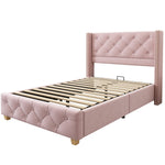 Upholstered Bed 90x200cm Headboard Button Studded Slatted Frame - Velvet Pink
