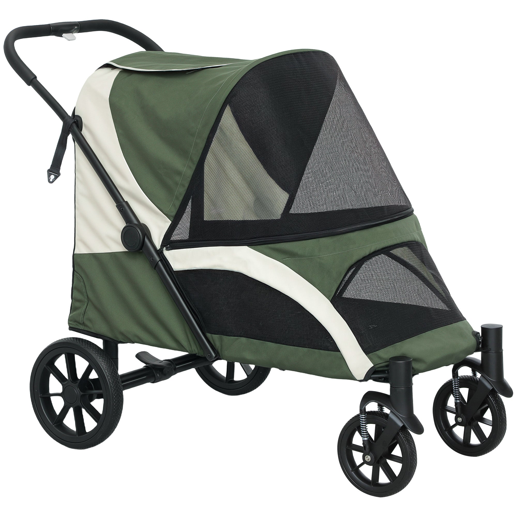 Dog Stroller Foldable, 30 kg, Mesh Windows, Dark Green