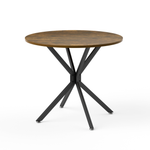 90 cm Round Dining Table, Space-Saving Kitchen Table with Metal Legs, Brown & Black