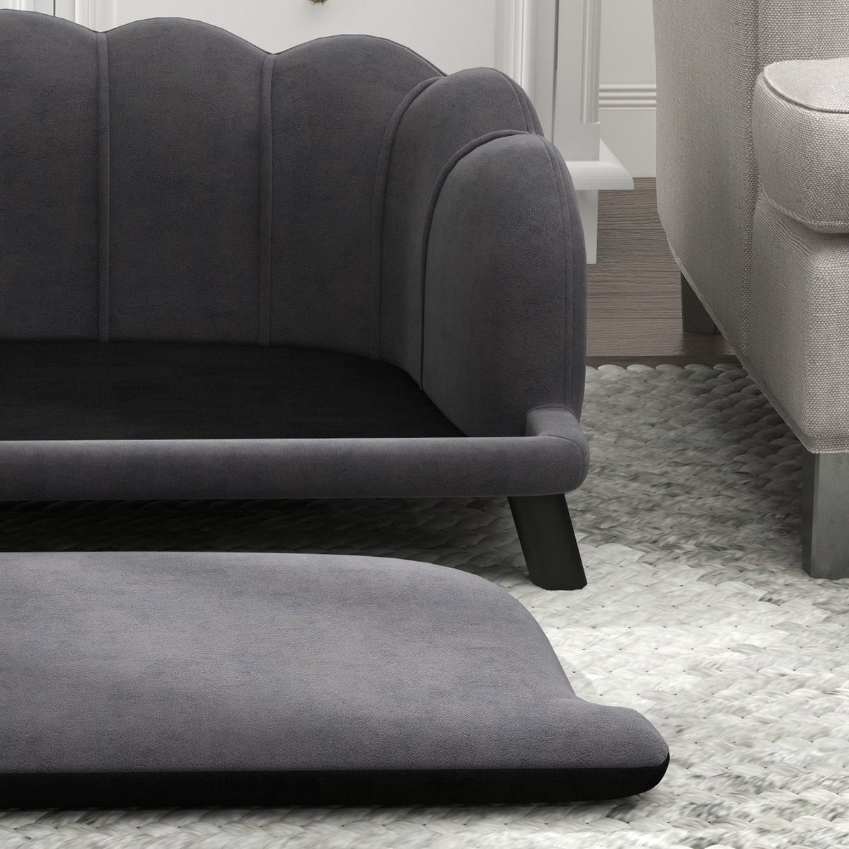 Luxury Dog Sofa, Backrest, Wooden Legs, Dark Grey