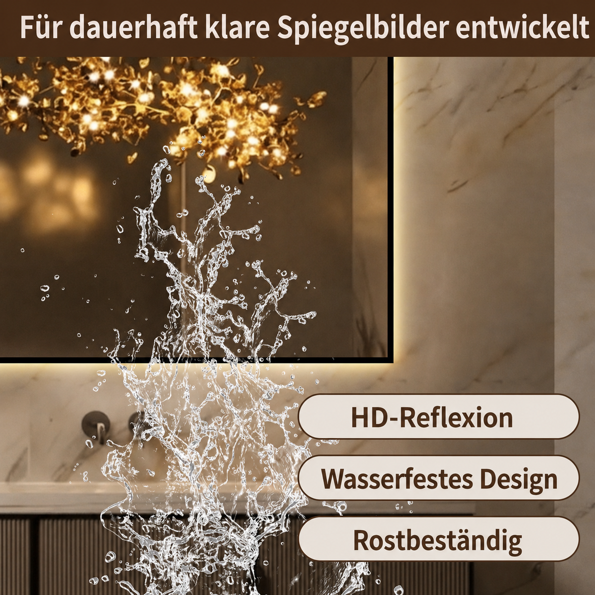 LED Bathroom Mirror 60x80 cm Backlit Anti-Fog, Aluminum Frame