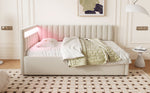 Upholstered Sofa Bed 90x200 with LED & Storage, Velvet, Beige