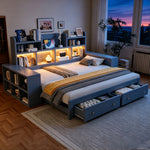 Extendable Sofa Bed 90/180x200cm with Storage & LED, Grey Wood