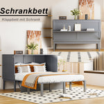 Wall bed 140x200cm with Slatted Base, Folding Vertical Youth Bed, Grey
