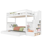 Bunk Bed with Stair Shelf and Pull-out Trundle Bed, 90x200cm, White